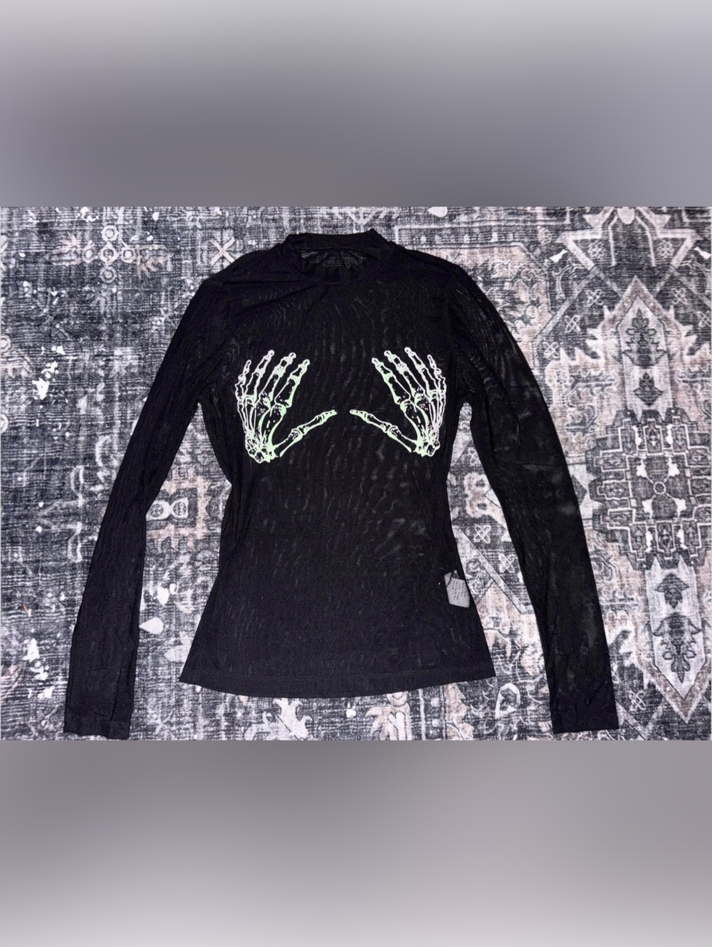 Shein ICON Halloween Skeleton Print Mesh Top ICON Skeleton Print Mesh